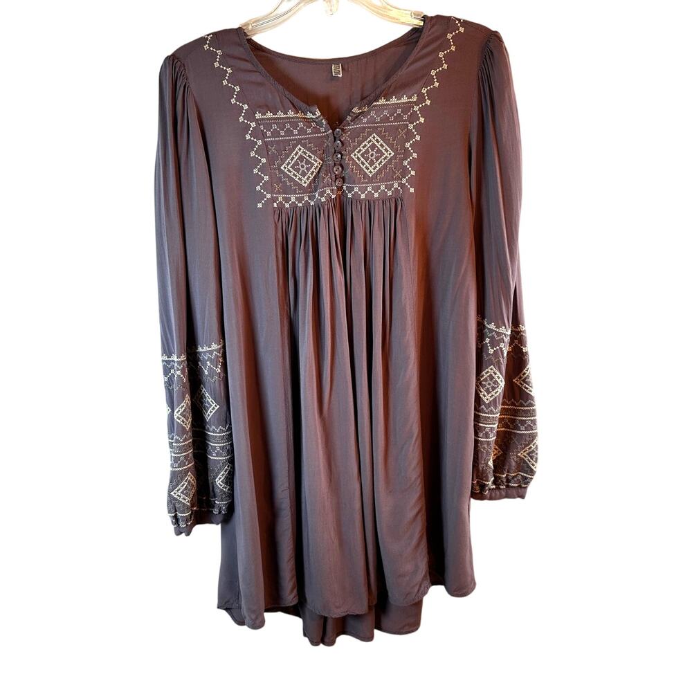 Monoreno Dusty Purple Embroidered Tunic Top XL – Boho Rayon M7123JZ